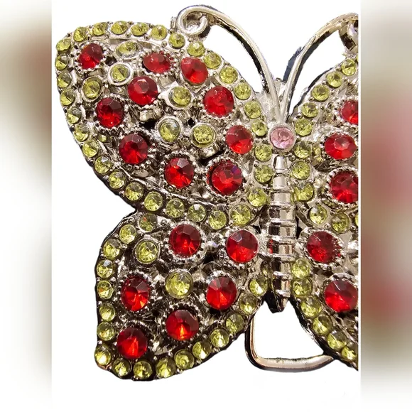 Vintage Multicolored Rhinestone Butterfly Belt Buckle. Silver tone. - Picture 6 of 6